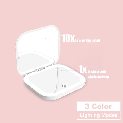 LED Lighted Compact Makeup Mirror - 1X/2X Magnifying Folding Pocket Travel Mirror for Purse & Gift