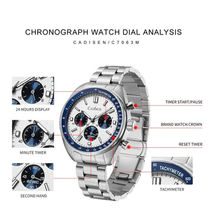 CADISEN 2024 Men’s Quartz Business Watch — VD53 Luxury Chronograph Timepiece for Men