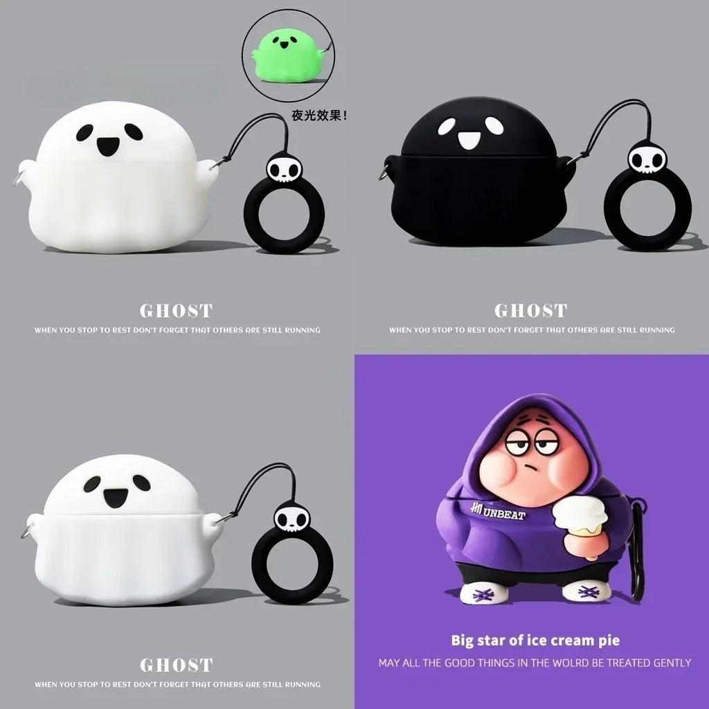 Cartoon Ghost Silicone Case for Anker Soundcore Liberty 4 NC Earbuds — Cute Soft Protective Cover
