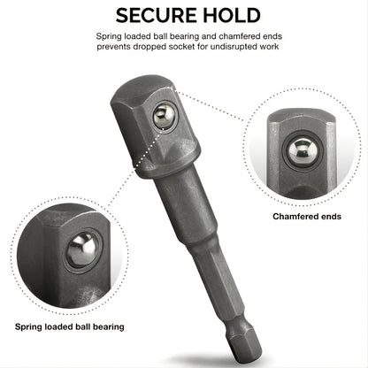 Drill Socket Adapter Set 1/4'' Hex Shank Extension – 1/2'' 3/8'' 1/4'' Square Drive Impact Driver Tool