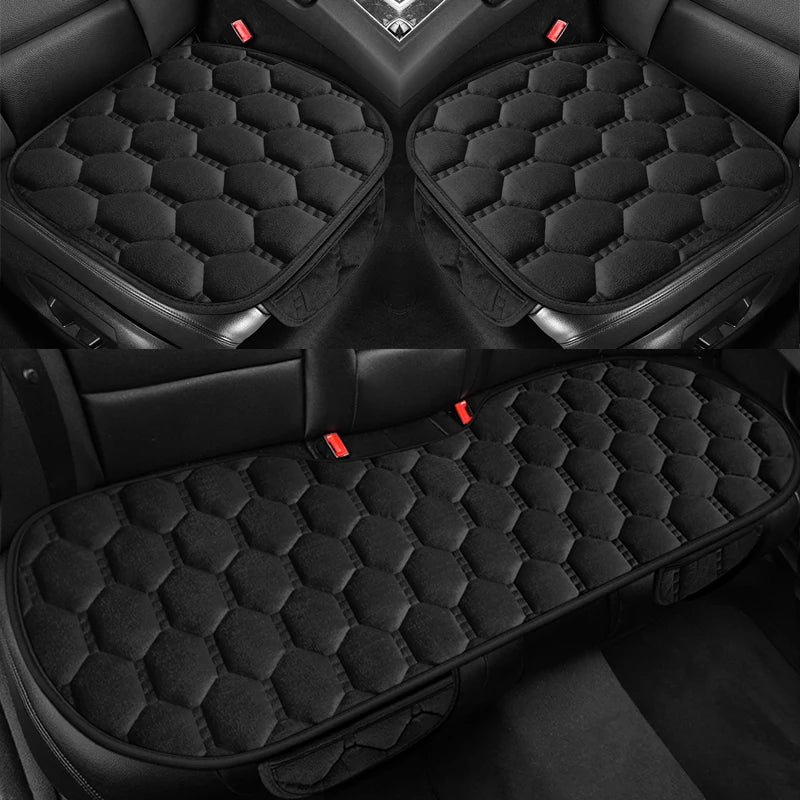Winter Plush Car Seat Cushion Set - Warm Anti-Slip Grid Seat and Backrest Covers, 3-Piece Set for Cold Weather Comfort