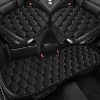Winter Plush Car Seat Cushion Set - Warm Anti-Slip Grid Seat and Backrest Covers, 3-Piece Set for Cold Weather Comfort