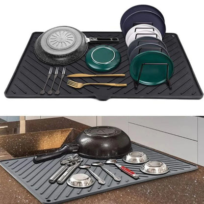 Large Silicone Dish Drying Mat | Hygienic, Non-Slip, Heat Resistant Pad Preventing Water Build-Up