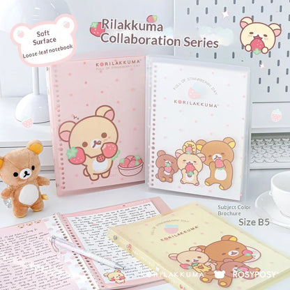 Rosyposy Korilakkuma Strawberry B5 Notebook - Cute Soft-Cover Loose-Leaf Journal for Study, Writing and Note-Taking