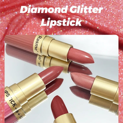 Pearlescent Pink Glitter Lipstick - Waterproof Long-Lasting Matte Metallic Shimmer Makeup