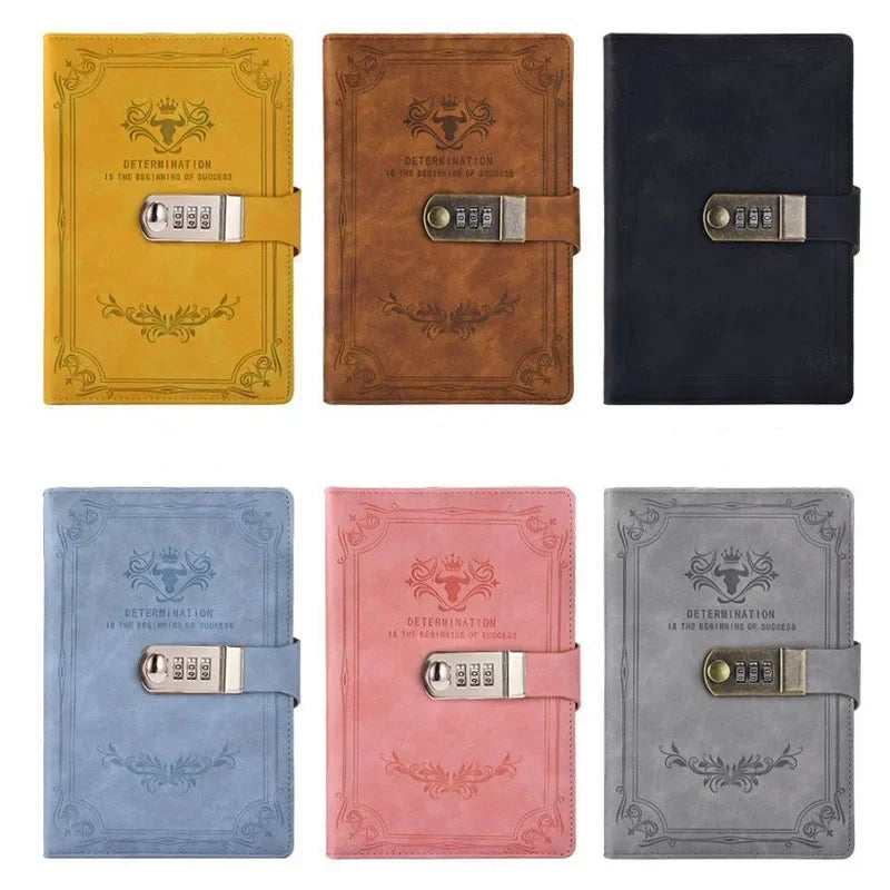 A5 Retro Password Book with Lock – 200 Pages Thickened Diary Notebook, Creative Student Stationery Ledger Binder Organizer