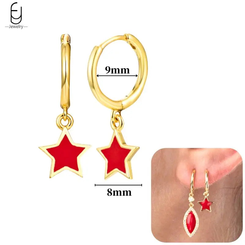 925 Sterling Silver Earrings for Women – Cute Starfish & Shrimp Pendant, Red Chili & Star Enamel Gold Fashion Jewelry