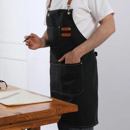 Thick Canvas Apron – Durable Cotton Apron for Kitchen, Coffee Shop, Hair Salon, Carpenter, and Horticultural Work with Denim Strap