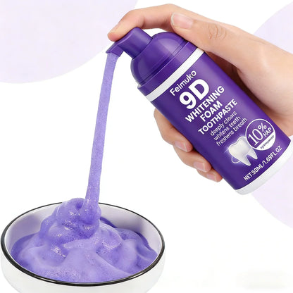 9D Purple Teeth Whitening Foam Toothpaste - 10% Hydroxyapatite, Fresh Breath, and Stain-Removing Oral Care for Travel