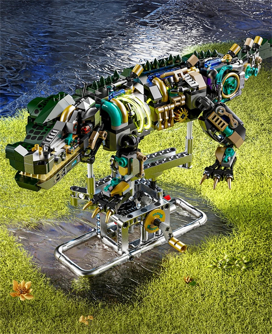 Mechanical Shark & Sea Life Building Blocks Set – Crocodile, Parrot, Mantis, Frog, Manta Ray Toy for Kids