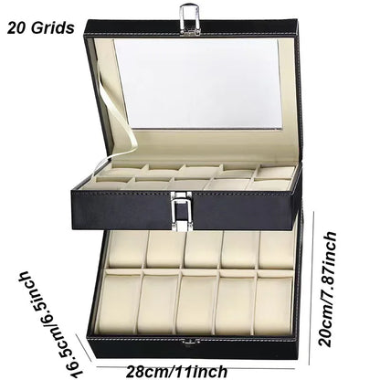 DELESYS PU Leather Watch Box — 2/3/4/5/6/8/10/12 Slot Traditional Style Storage Case with Lock, Gift Watch Organizer
