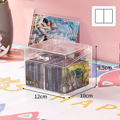 Kpop Photocard Storage Box – Transparent Acrylic Photo Card Organizer with Compartments Flip Case Protector