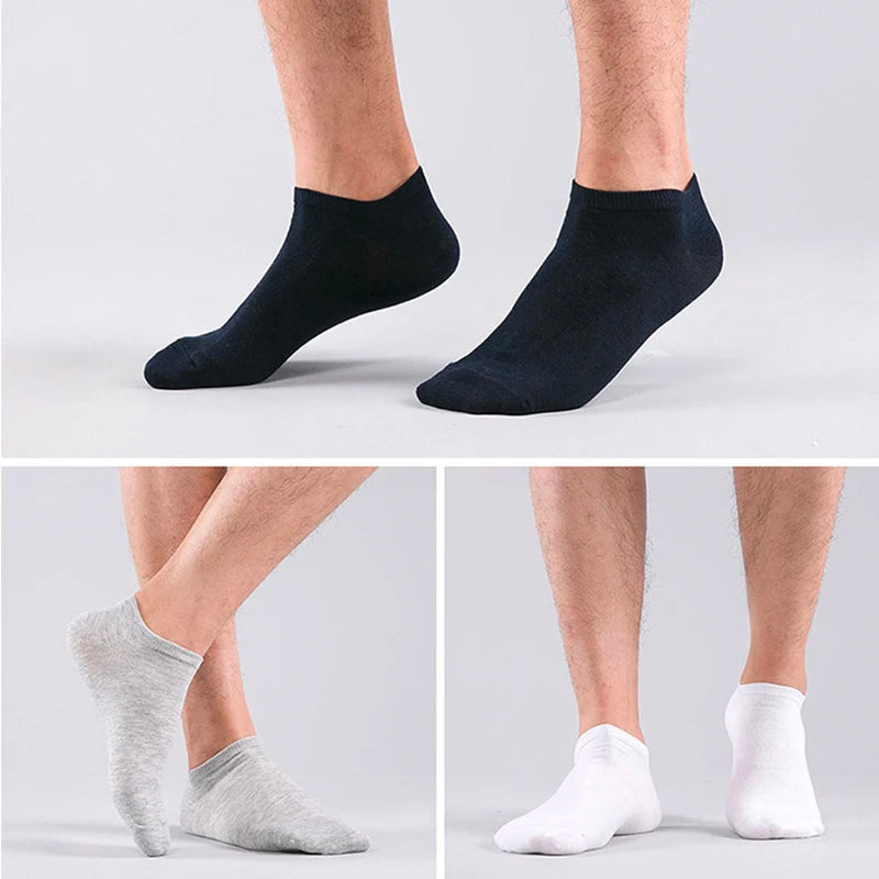 HSS Men’s 100% Cotton No Show Socks – Summer Thin Breathable Boat Socks, Black Short Socks Size 39-44 for Students