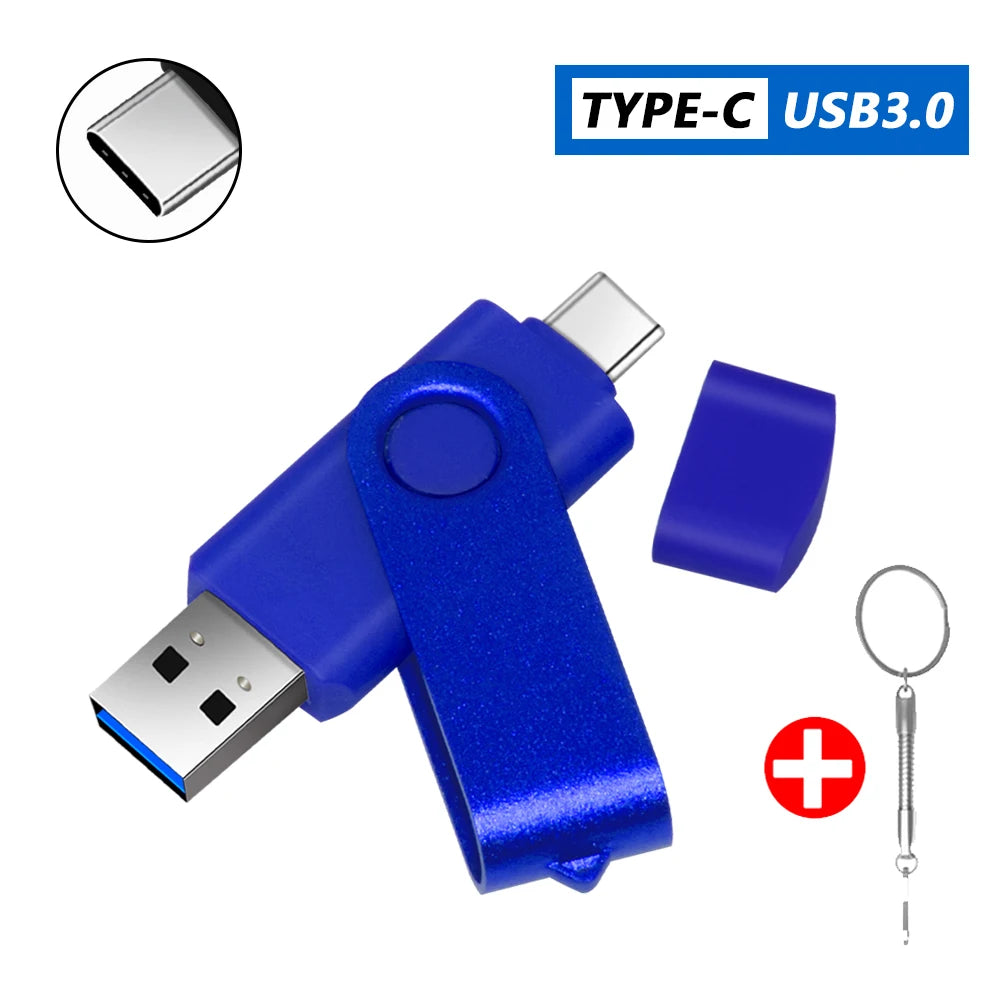 360° Rotating Type-C USB 3.0 Flash Drive – 2-in-1 High-Speed Pen Drive 16GB to 128GB, Multi-Format Compatible