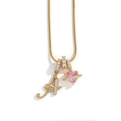 Gold Zircon Flower Letter Necklace - A-Z Alphabet Pendant Jewelry Gift for Women