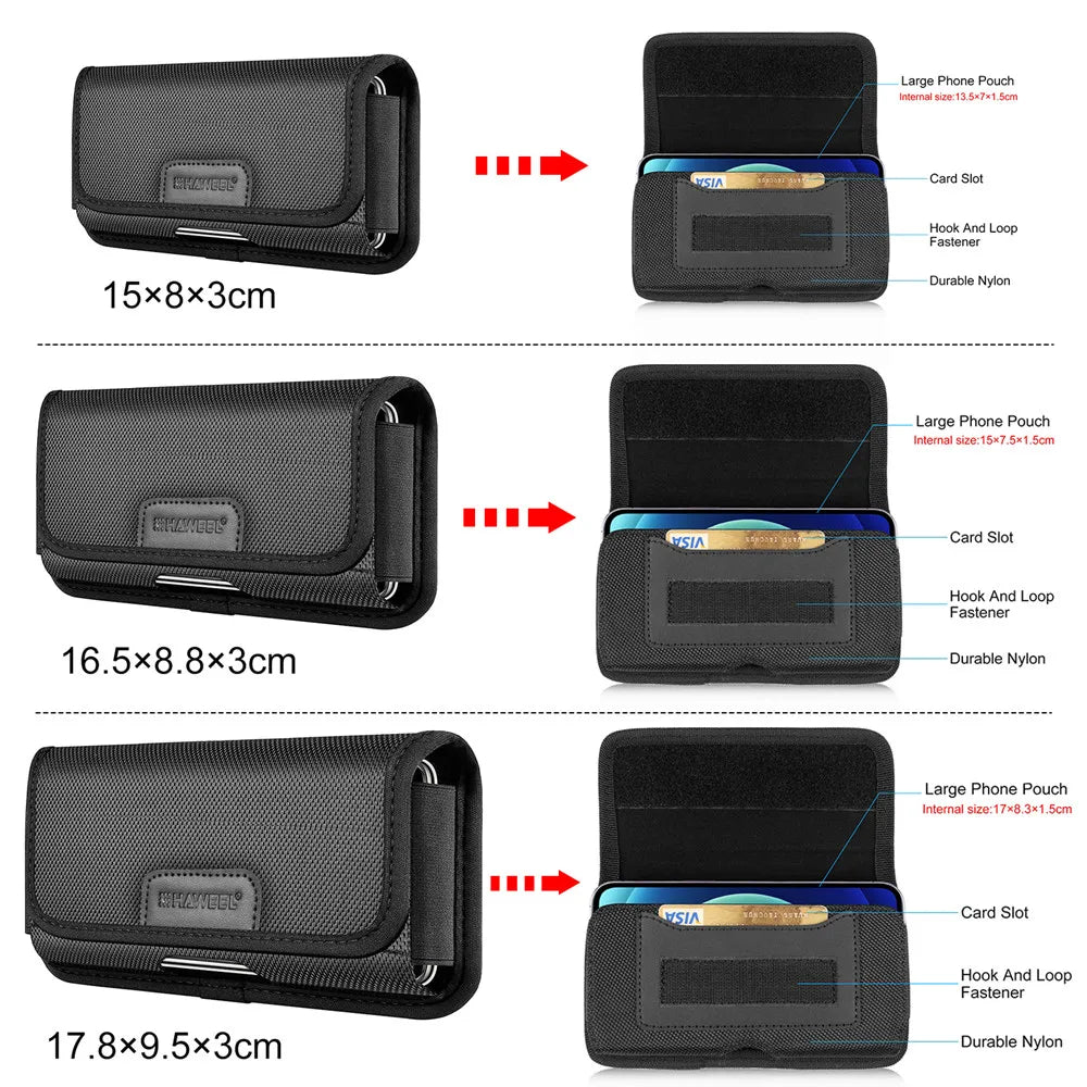 4.7-6.8 Inch Nylon Phone Pouch – Multifunction Cell Phone Belt Clip Holster Waist Bag for iPhone, Samsung & Smartphones