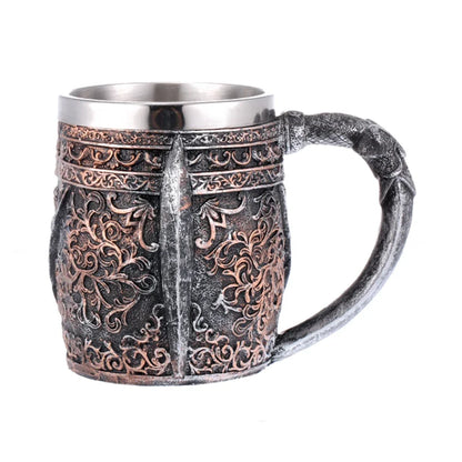 Viking-Style Wooden Beer Mug – Insulated Metal Barrel Cup for Drinks (1PCS)