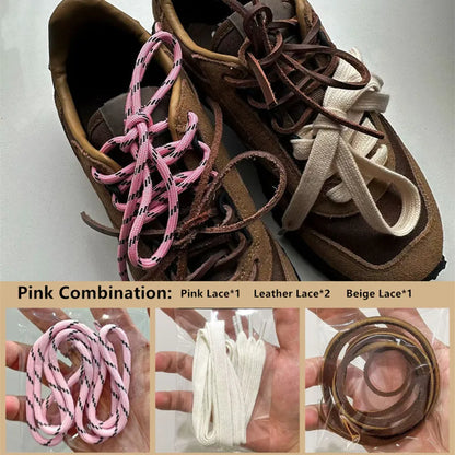 4PCS Vintage DE Leather Shoelaces Set – Round & Flat DIY Sports Casual Shoe Laces Combination