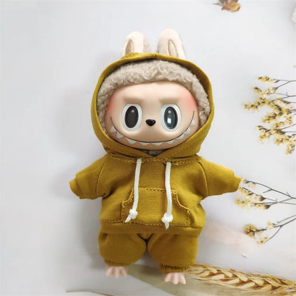 17cm Labubu Doll Outfit Set – Black Hoodie Sweatshirt & Pants, DIY Gift for Dolls