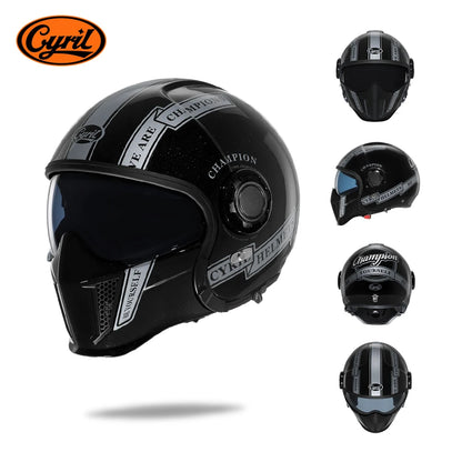 CYRIL OP12A Open-Face Motorcycle Helmet - Double-Lens Modular Retro Helmet for Men and Women, DOT and ECE Certified
