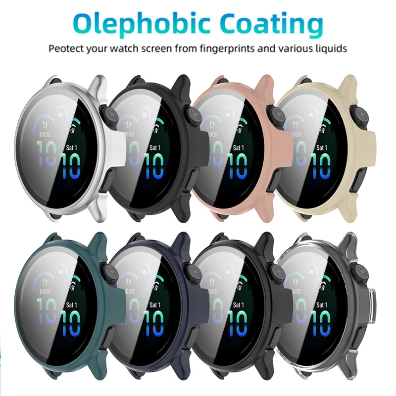 Tempered Glass Screen Protector + Case for Garmin Vivoactive 6 – All-Around Hard Bumper Cover