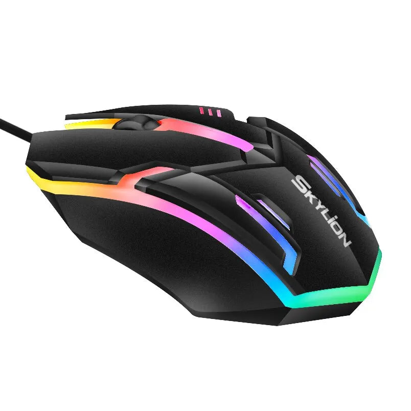SKYLION F1 Wired Mouse: 3 Keys, Colorful Lighting, Gaming & Office Compatible with Microsoft Windows and Apple iOS Systems