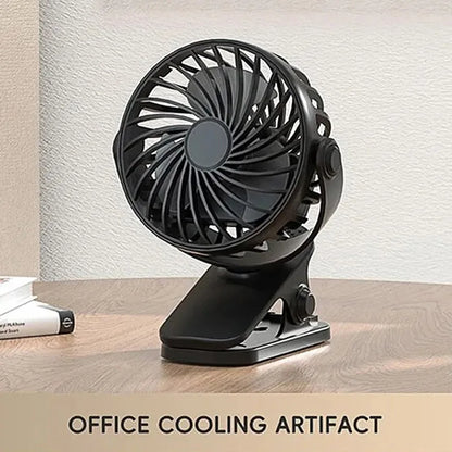 Rechargeable Portable Electric Fan – 720° Rotating Clip Fan with Night Light, Air Cooler for Outdoor, Camping & Desk Use