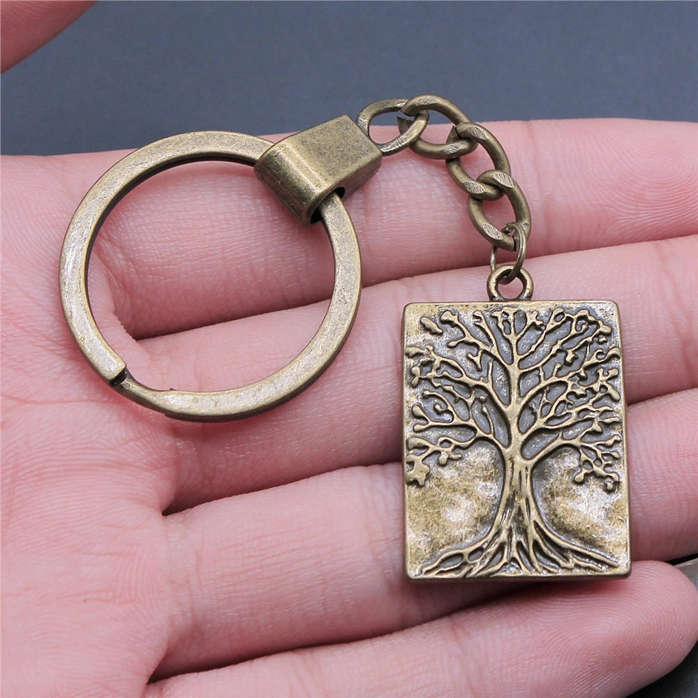 New Fashion Men 30mm Metal Alloy Keychain with Vintage Heart, Flower, Rose, Sunflower & Tree Pendant DIY Keyring Holder Chain Accessory