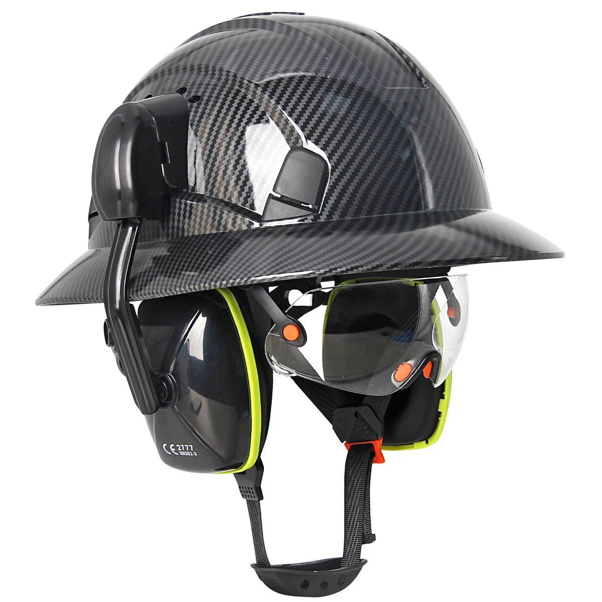 CE Full Brim Safety Helmet - HDPE Construction Hard Hat with Built-In Goggles & Earmuffs