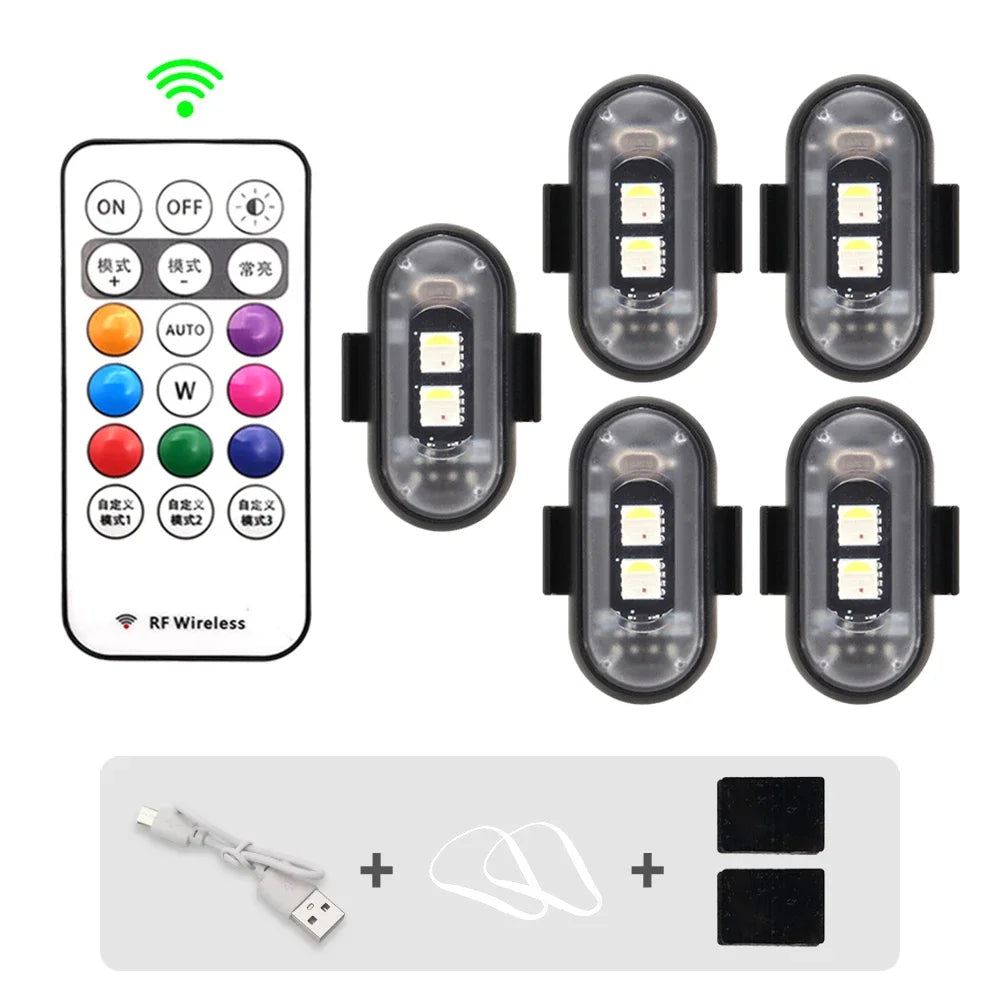 RGB LED Strobe Lights for Car & Motorcycle – 8-Color Wireless Flash Position Warning Lights for Aircraft & Helicopter