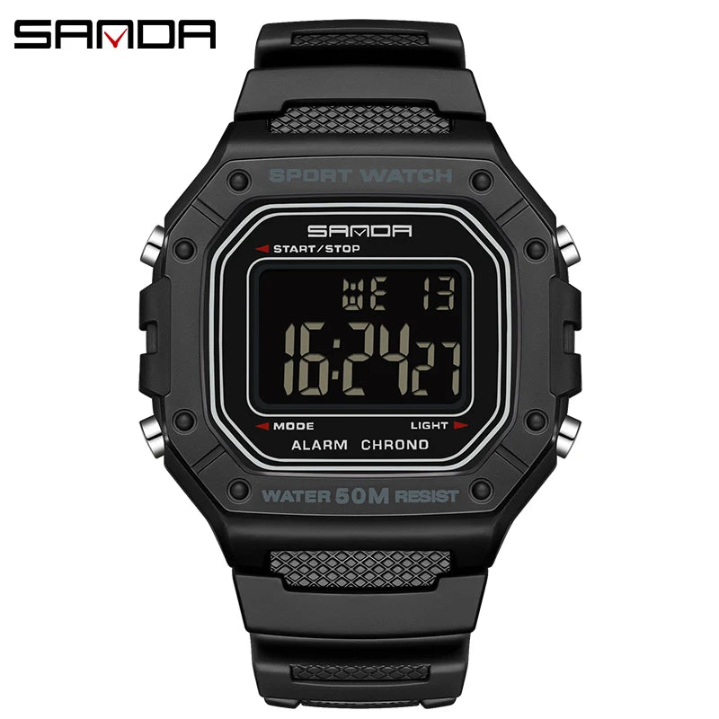 SANDA 2156 Military Digital Sports Watch for Men - Waterproof LED Display Wristwatch with Stopwatch and Oversized Dial