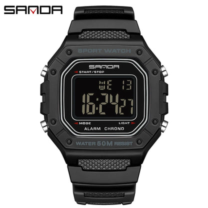 SANDA 2156 Military Digital Sports Watch for Men - Waterproof LED Display Wristwatch with Stopwatch and Oversized Dial