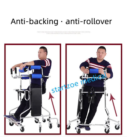 Upright Rollator Walker – 8-Wheel Anti-Tilt Stand-Up Walker with Seat, Hemiplegia Mobility Support Frame