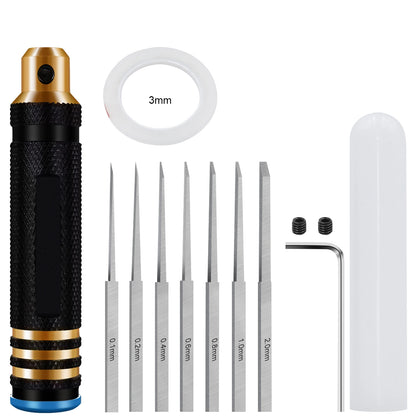 Model Chisel Cutting Tool Set with 7 Blades for Gundam Resin, RC Car & Drone Repair Engraving Scribe Hobby Craft Knife