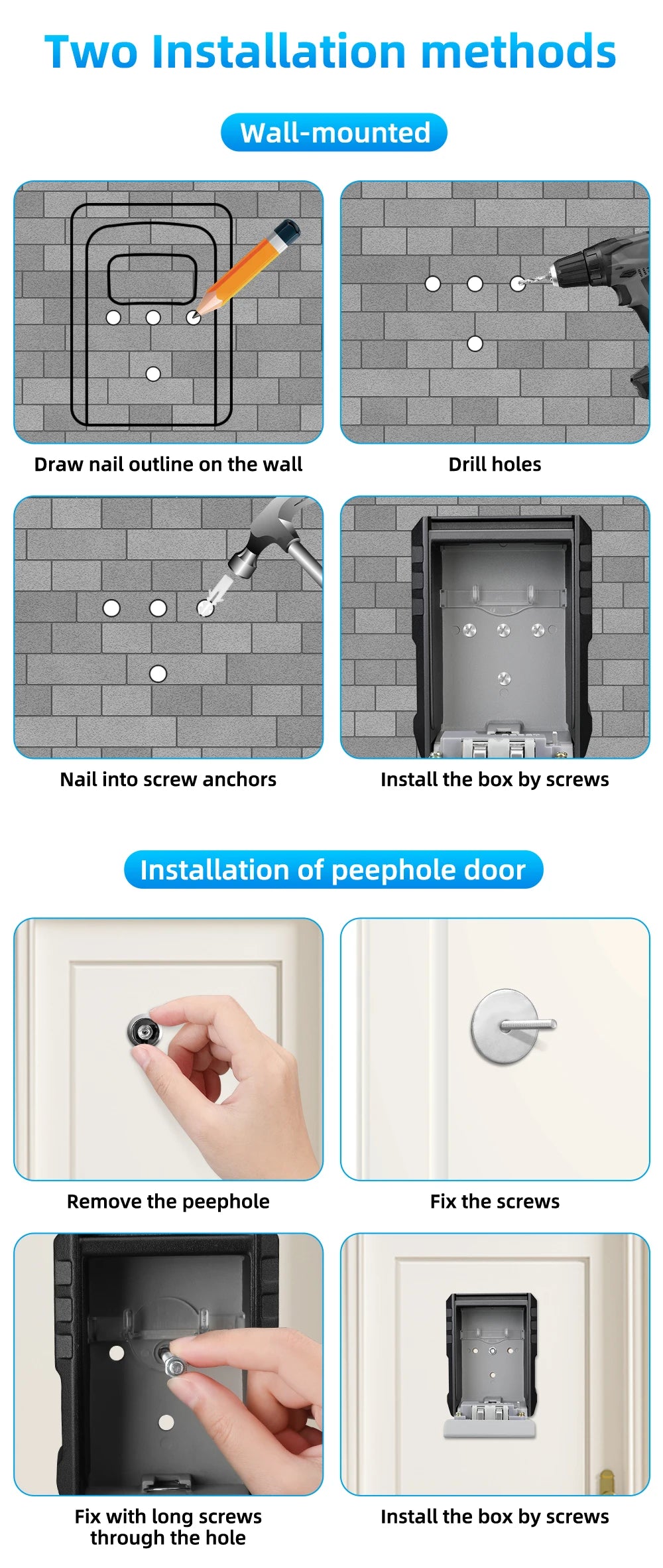 Camluxy Wall-Mounted Key Lock Box – Weatherproof 4-Digit Password Safe for Indoor & Outdoor Anti-Theft Key Storage