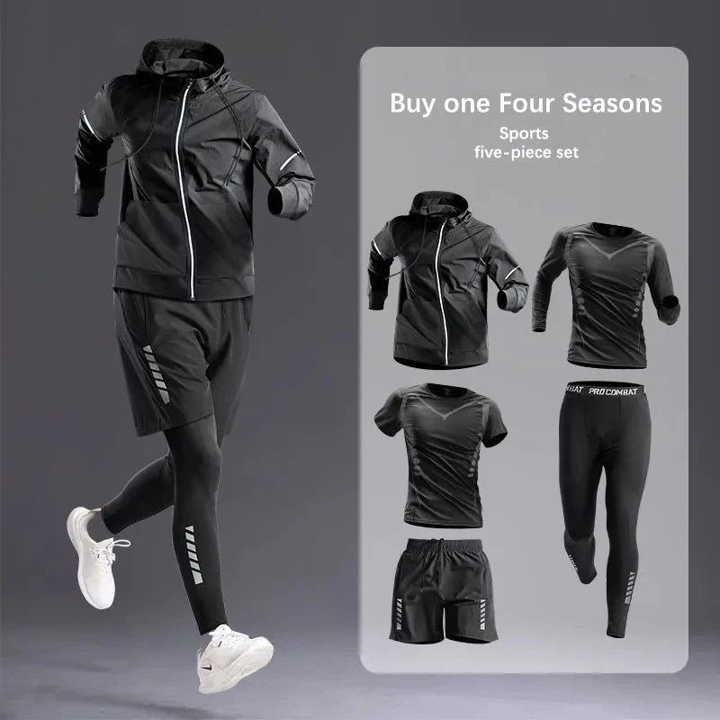 All-Season Men’s Sportswear 5-Piece Set — Tracksuit for Running, Cycling, Fitness & Hiking
