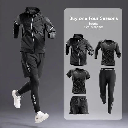 All-Season Men’s Sportswear 5-Piece Set — Tracksuit for Running, Cycling, Fitness & Hiking