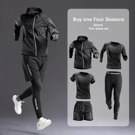 All-Season Men’s Sportswear 5-Piece Set — Tracksuit for Running, Cycling, Fitness & Hiking