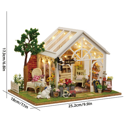 DIY Wooden Sunshine Greenhouse Cottage – Miniature Dollhouse Kit with Furniture for Friends' Gifts