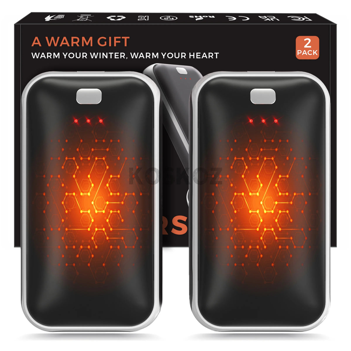 Rechargeable Hand Warmers 2-Pack - Slim USB-C Pocket Heaters with 3 Adjustable Heat Settings for Camping & Outdoor Use