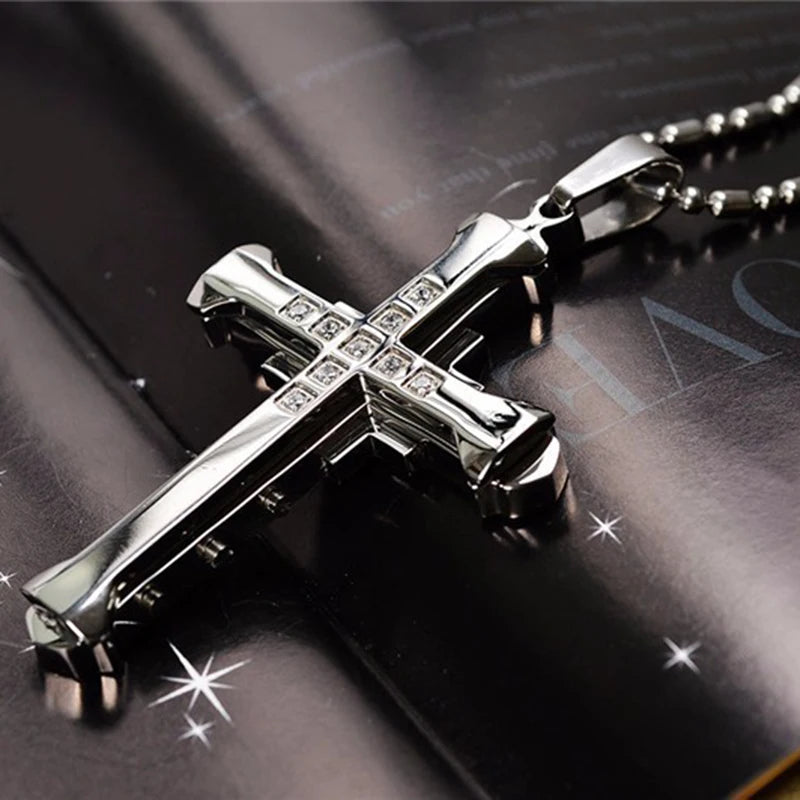 2025 Cross Pendant Necklace for Men – Zircon Black Gold Stainless Steel Hip Hop Punk Chain Jewelry, Simple Cool Fashion Gift