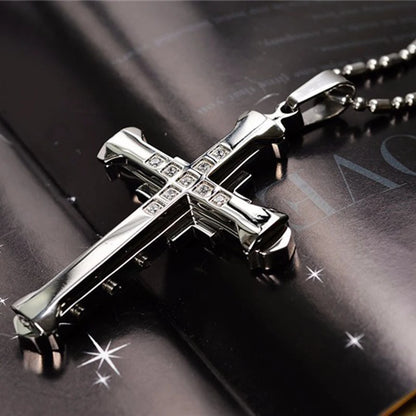 2025 Cross Pendant Necklace for Men – Zircon Black Gold Stainless Steel Hip Hop Punk Chain Jewelry, Simple Cool Fashion Gift