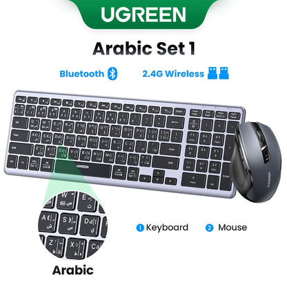 UGREEN Wireless Bluetooth 5.0 & 2.4G Keyboard – 99 Keycaps Russian/Korean/English, USB-C Rechargeable for MacBook, iPad, PC & Tablet