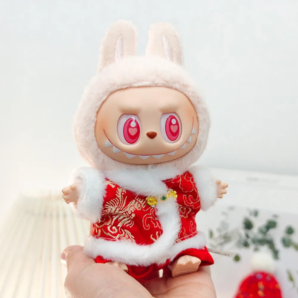 17cm Mini Plush Doll Clothes — Outfit Accessories for Labubu V1 & V2, Christmas Cookie Man Sweater Hat, New Year Gift