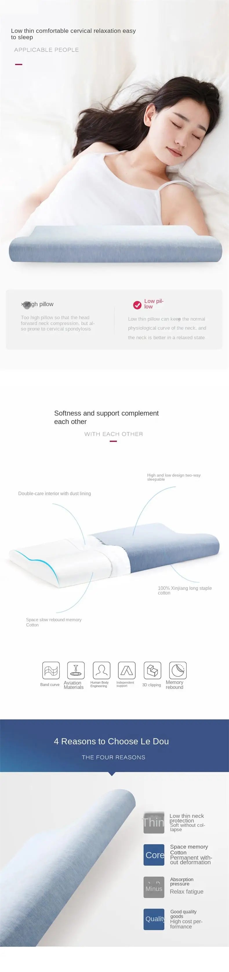 Memory Cotton Neck Pillow — Ultra-Thin, Low Profile, Spinal Support & Anti-Fall Breathable Pillow