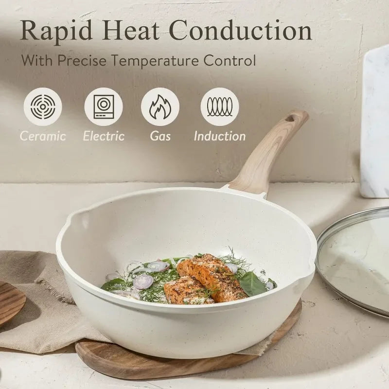 CAROTE 21 Piece White Granite Nonstick Cookware Set - Induction-Ready Pots, Pans, and Frying Pans