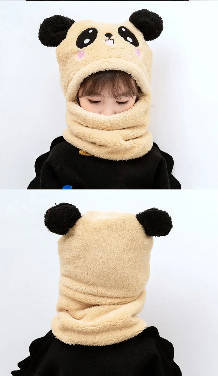 Cartoon Winter Hat for Kids - Thickened Scarf Cap with Fleece for Boys & Girls, 1-18 Years