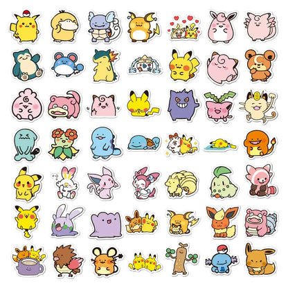 Pokemon Anime Cartoon Stickers 50–100PCS - Cute Waterproof-Style Decals for Laptops, Motorcycles, Stationery and DIY Crafts
