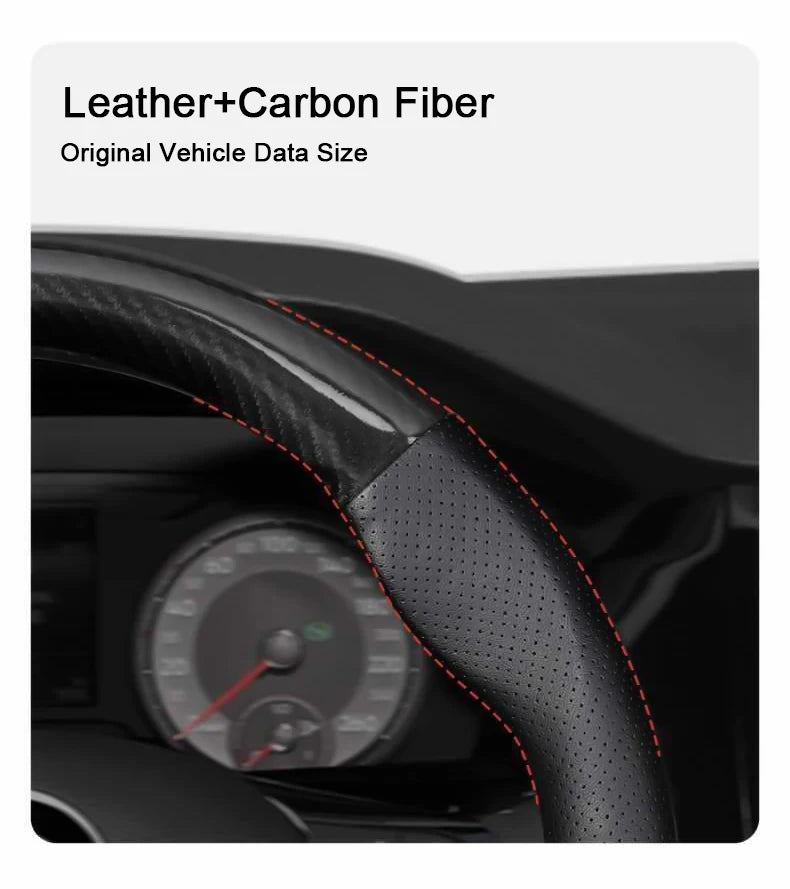 Hyundai Carbon-Fiber Leather Steering Wheel Cover — Fits i20/i30/i40/ix25/ix35/ix55/Elantra/Tucson/Sonata/Solaris/Palisade/Nexo
