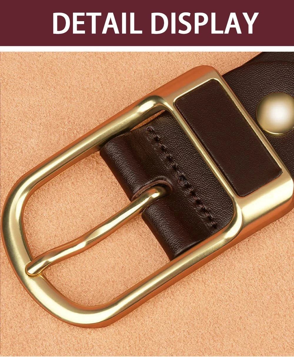 Genuine Leather Men's Belt – High-Quality Buckle, Cowskin Casual & Business Waistband, Cowboy Fashion Designer 2024 New